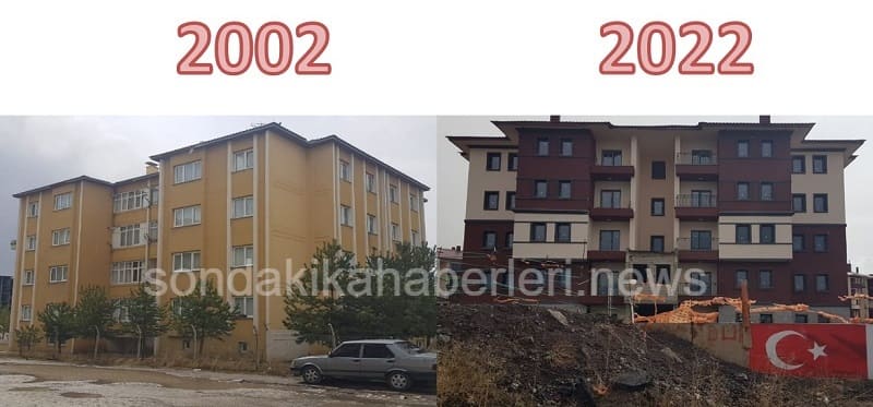 Aziziye TOKİ Konutları 2002 ve 2022 Yılı Karşılaştırması